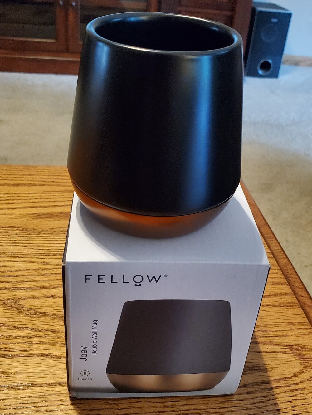 NIB Fellow Joey Double Wall Ceramic Mug 8 Ounces Matte Black Body Copper Bottom